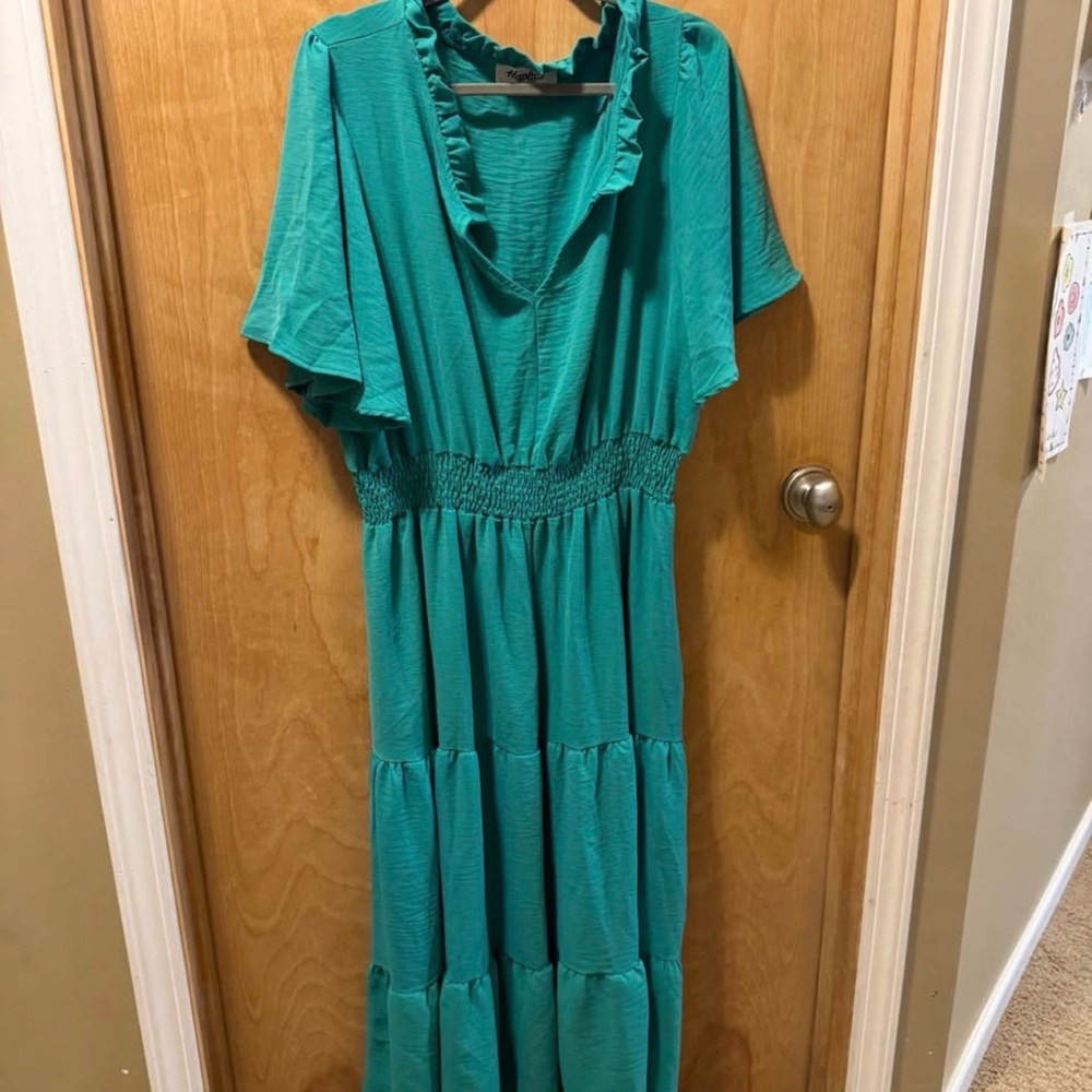 Chic Soul Teal Ruffle Maxi Dress